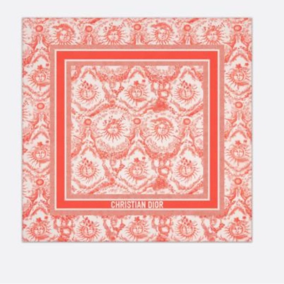 Christian Dior NWT toile de jouy soleil 70 square scarf $490 retail coral